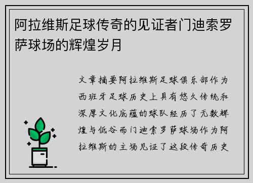 阿拉维斯足球传奇的见证者门迪索罗萨球场的辉煌岁月